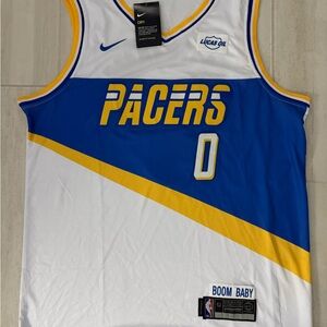 Nike Blue, White & Yellow Pacers Basketball replica/fan Jersey